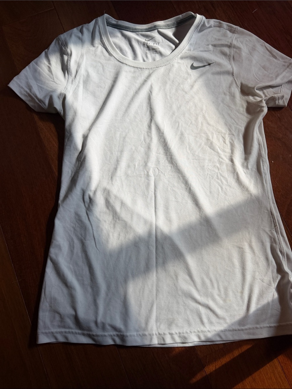 Nike White Short Sleeve Performance Tee with Grey Swoosh